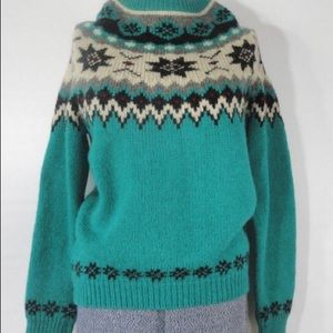 Teal Nordic Pattern Turtleneck Sweater